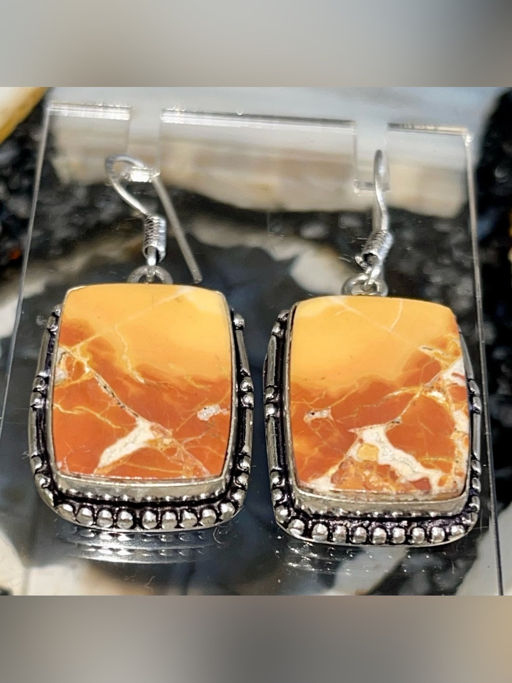 Rustic Orange-Brown Mookaite Jasper Earrings 1 1/2”